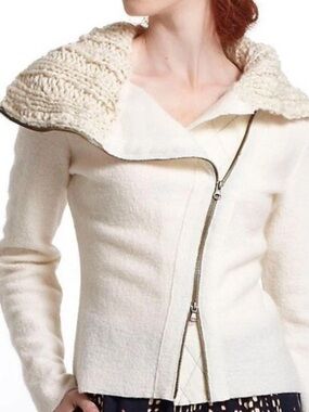 GRO ABRAHAMSSON size Large Women’s Off White Cream Wool Moto Sweater Jacket